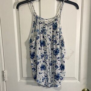 GAP White Tank with Blue Floral Print Spaghetti Straps